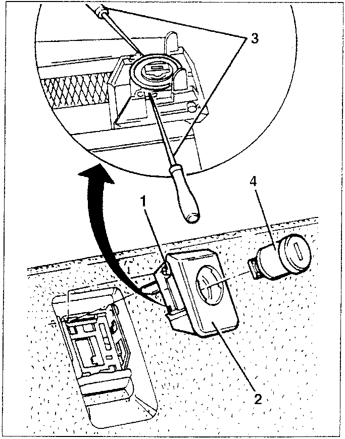 Diagram showing removal of glovebox lock with screwdriver and punch
