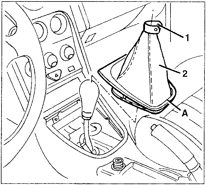 Diagram showing gear stick cover retainer collar and handbrake lever cover