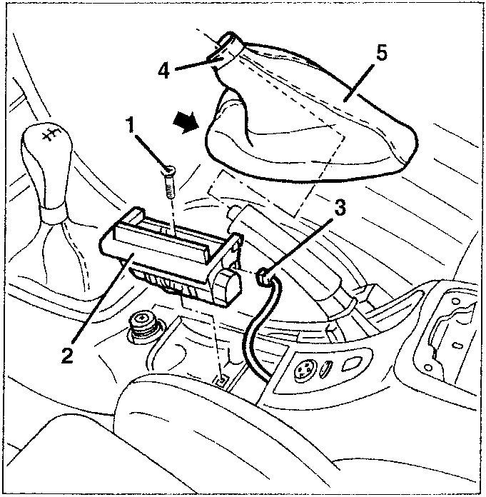 Diagram showing handbrake lever, ashtray bracket, and handbrake cover