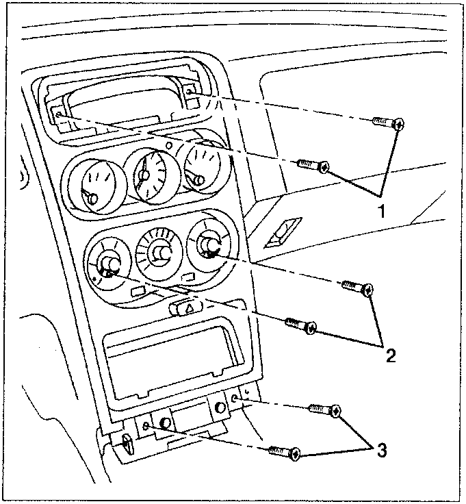 Diagram showing removal of centre console with screw locations
