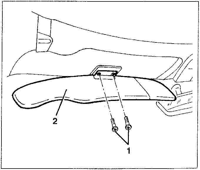 Diagram showing sun visor with fastening screws
