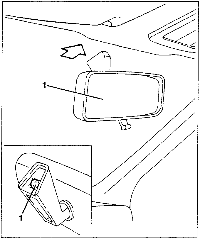 Inner rearview mirror removal diagram showing mirror and locking ball