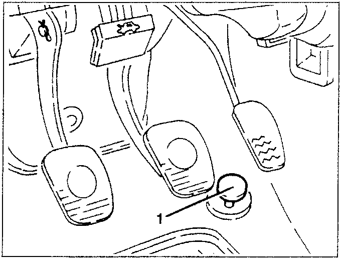 Car pedal assembly diagram showing brake, accelerator, and clutch pedals