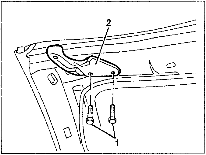 Diagram showing hood connection brackets and screws