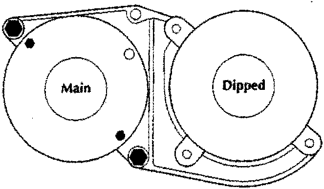 Headlamp Alignment diagram showing main and dipped beam adjustment points