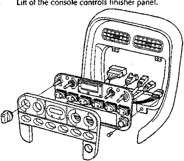 Air Conditioning Panel Removal diagram showing a car's center console with air conditioning controls, knobs, and various electrical connectors exposed.