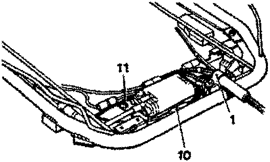 Front Seat Rail Motor Removal diagram showing components labeled 1, 10 and 11, with a red box around it.
