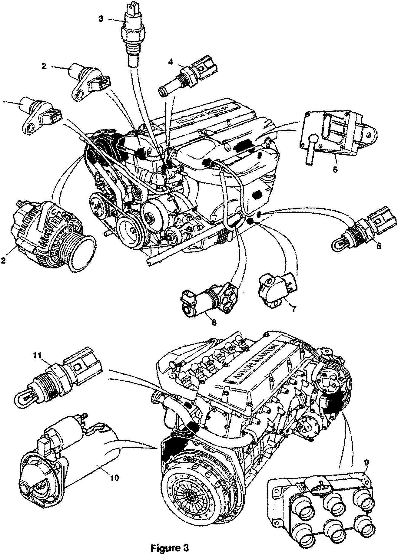 Engine electrical components diagram for DB7 97 MY