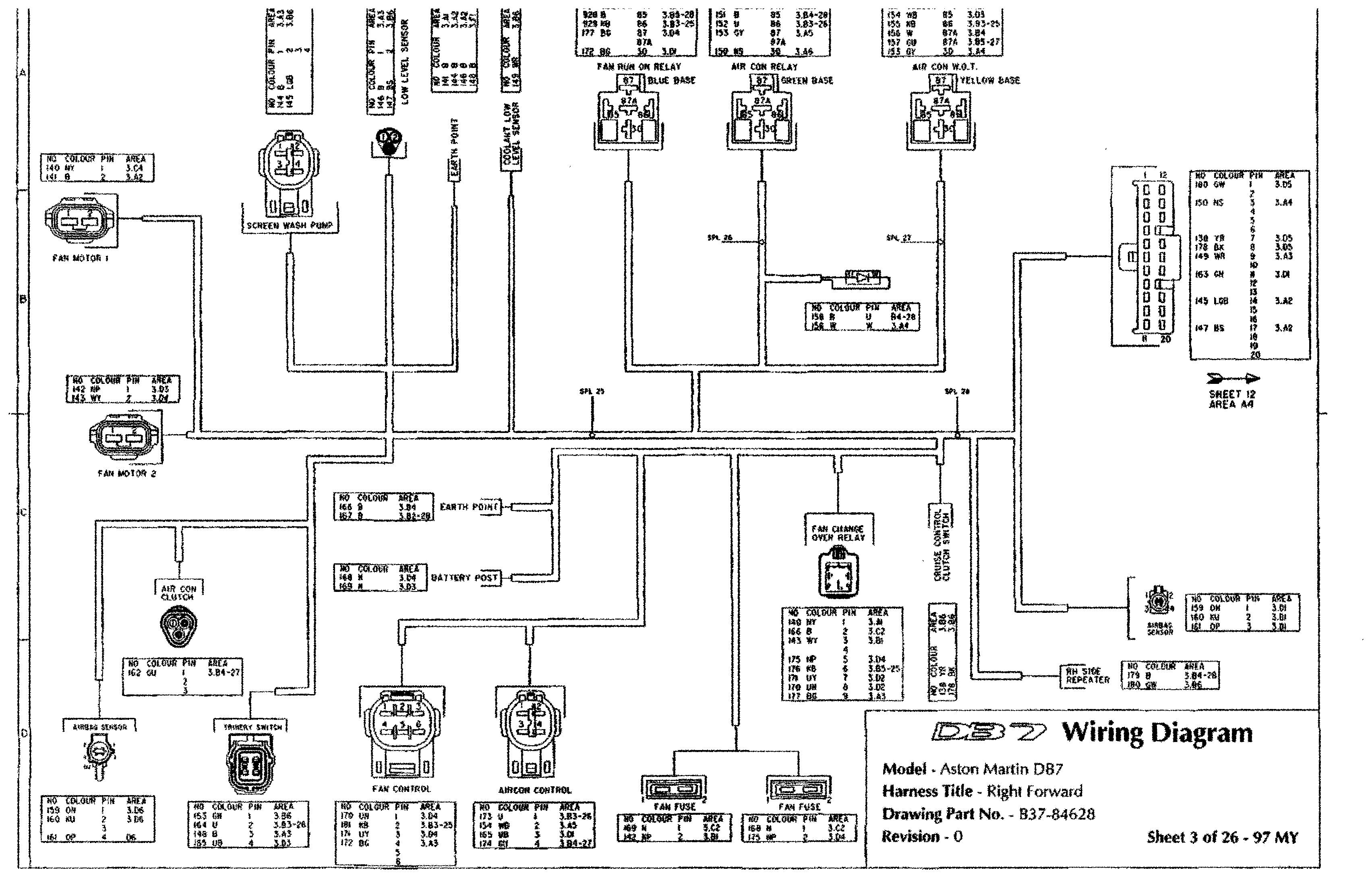 DB7 wiring diagram sheet 3 (97 MY): Right Forward harness