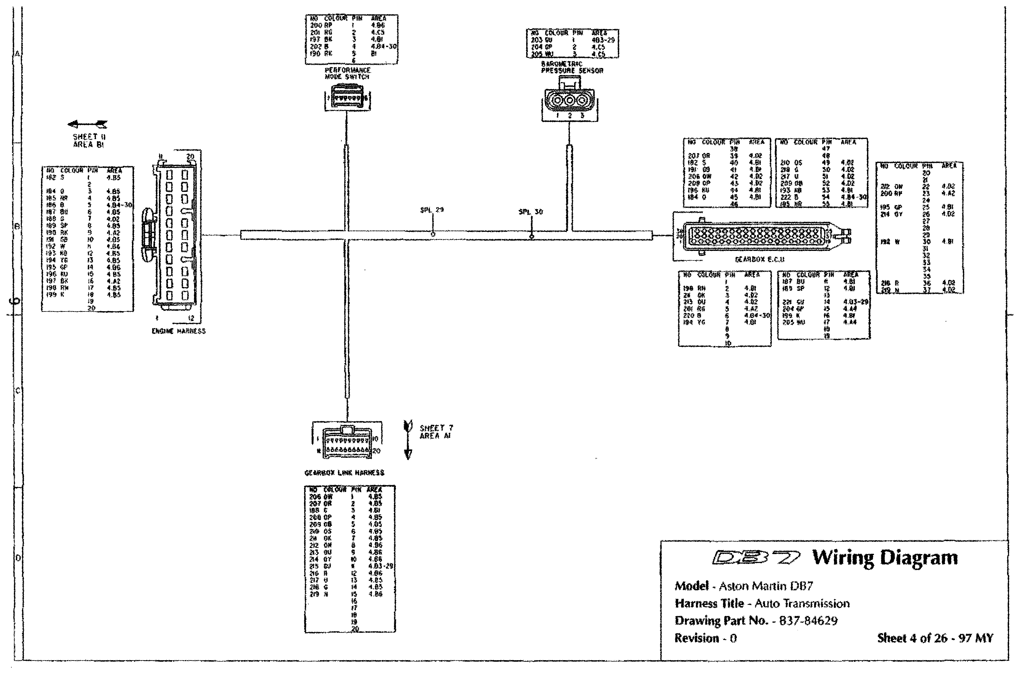 DB7 wiring diagram sheet 4 (97 MY): Auto Transmission harness