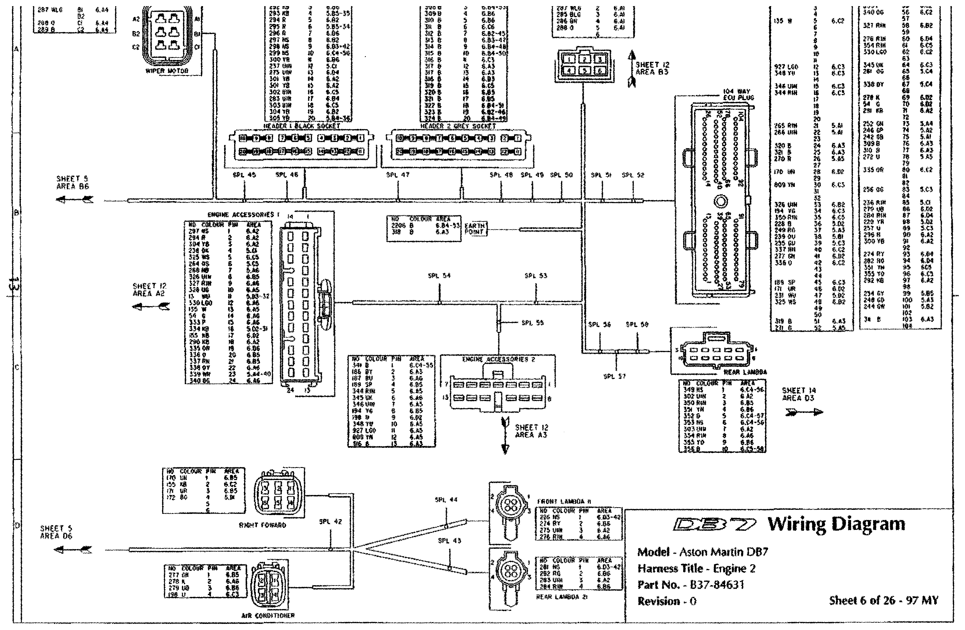 DB7 wiring diagram sheet 6 (97 MY): Engine 2 harness