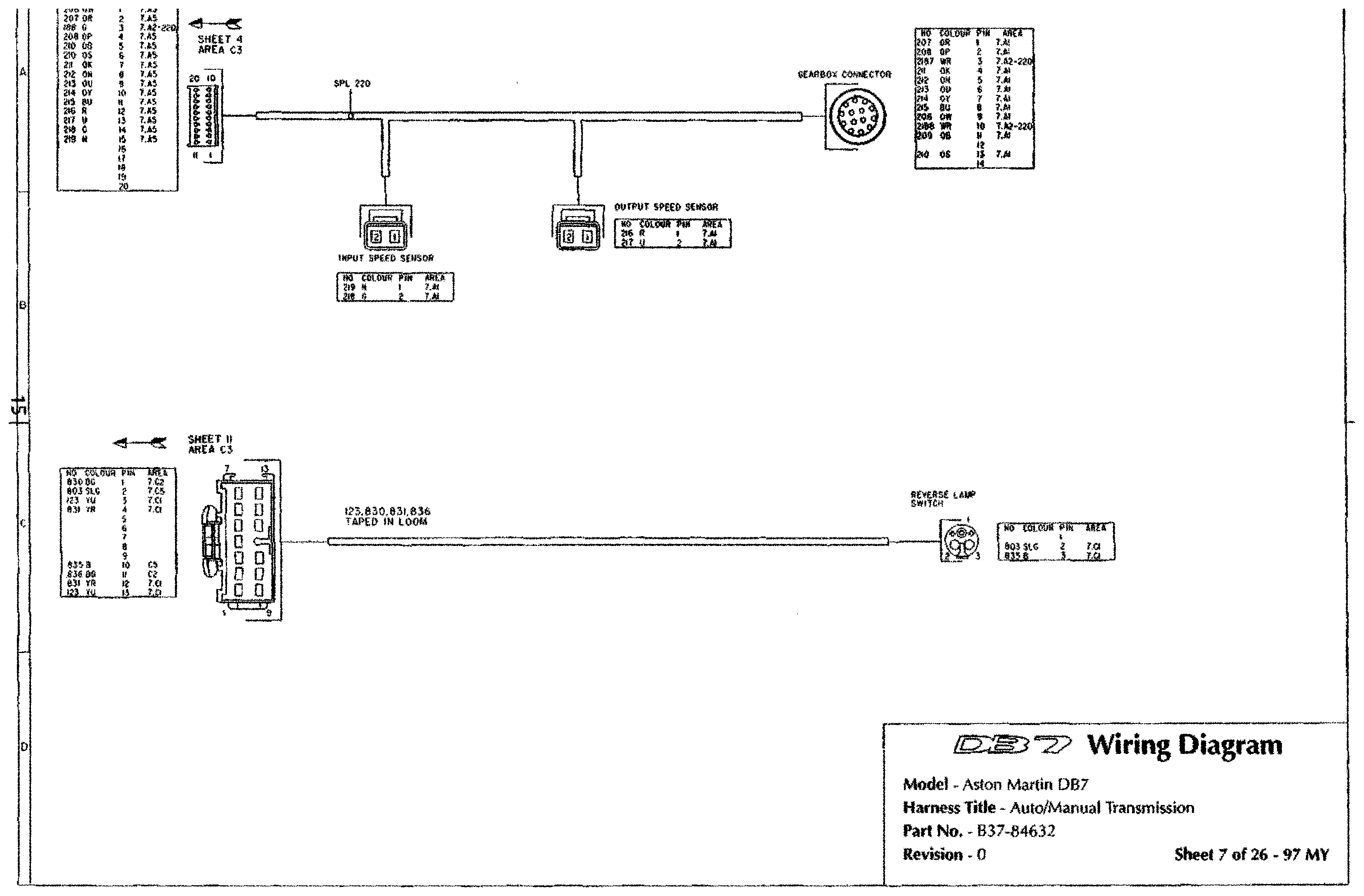 DB7 wiring diagram sheet 7 (97 MY): Auto/Manual Transmission harness