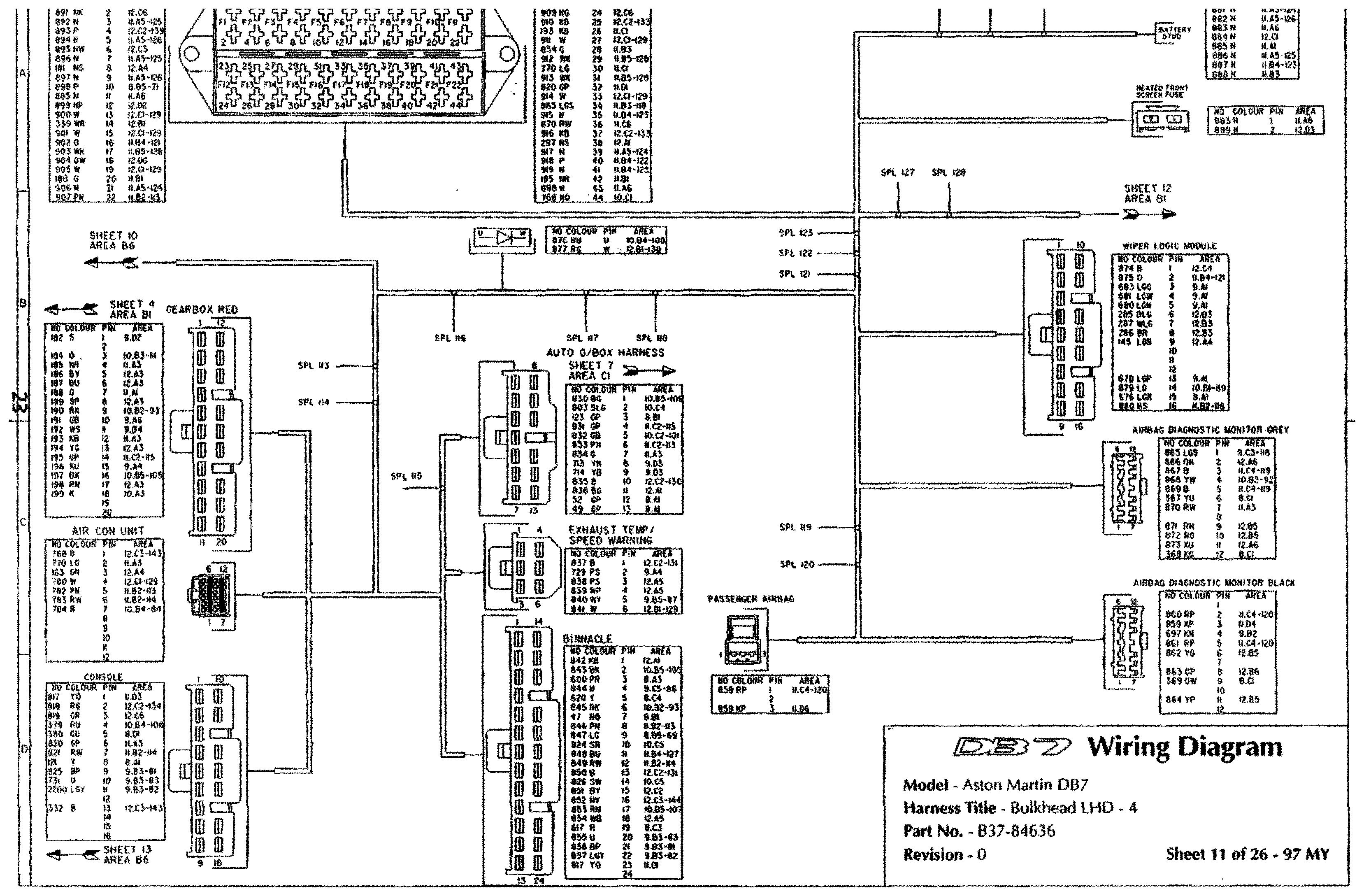 DB7 wiring diagram sheet 11 (97 MY): Bulkhead LHD - 4 harness