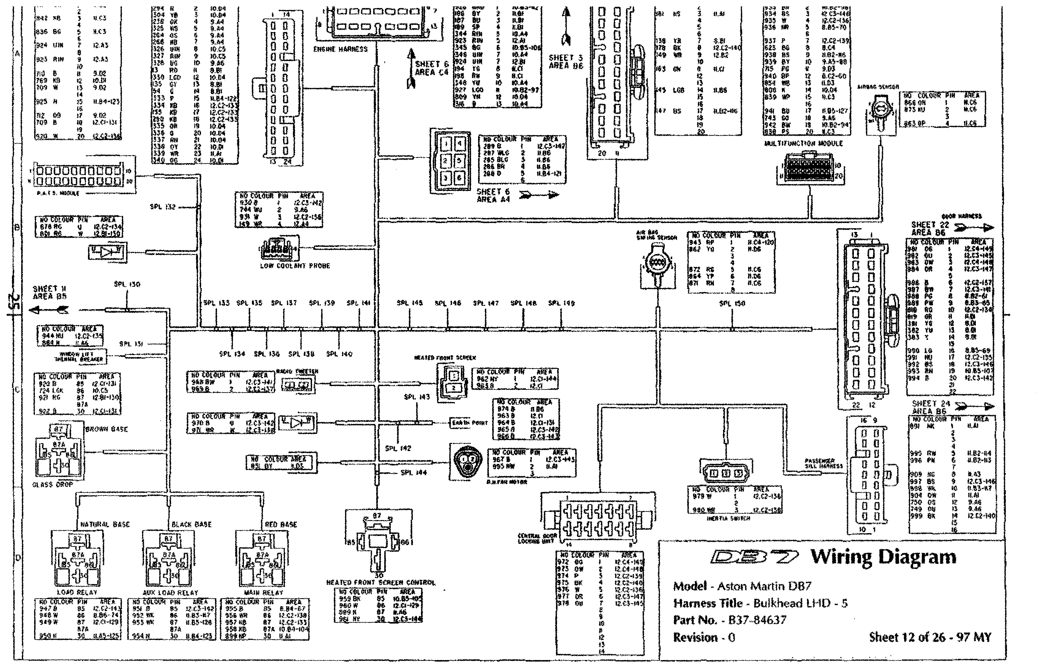 DB7 wiring diagram sheet 12 (97 MY): Bulkhead LHD - 5 harness