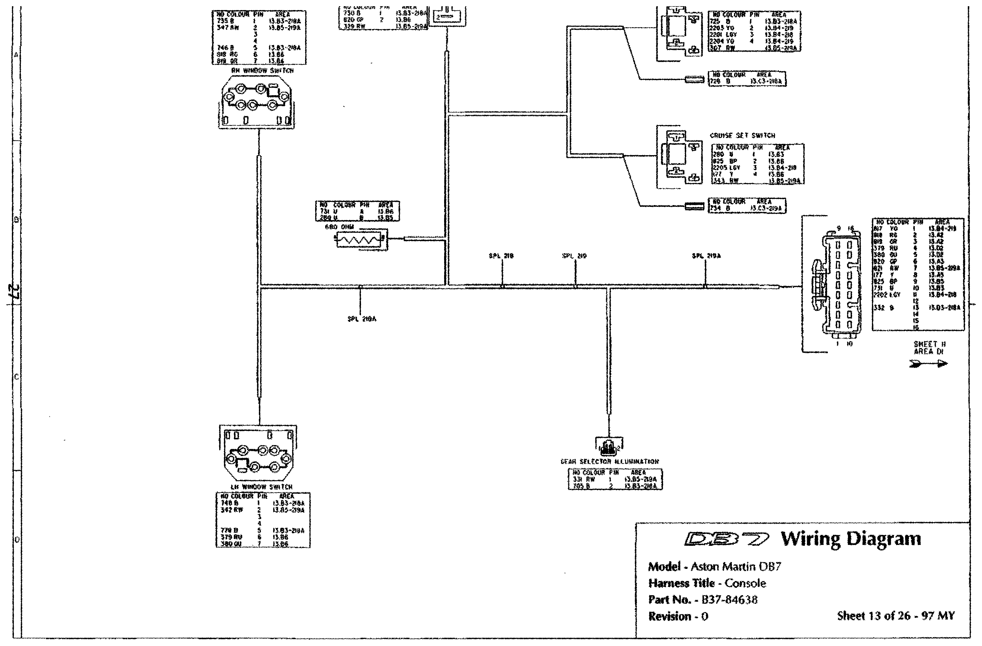 DB7 wiring diagram sheet 13 (97 MY): Console harness