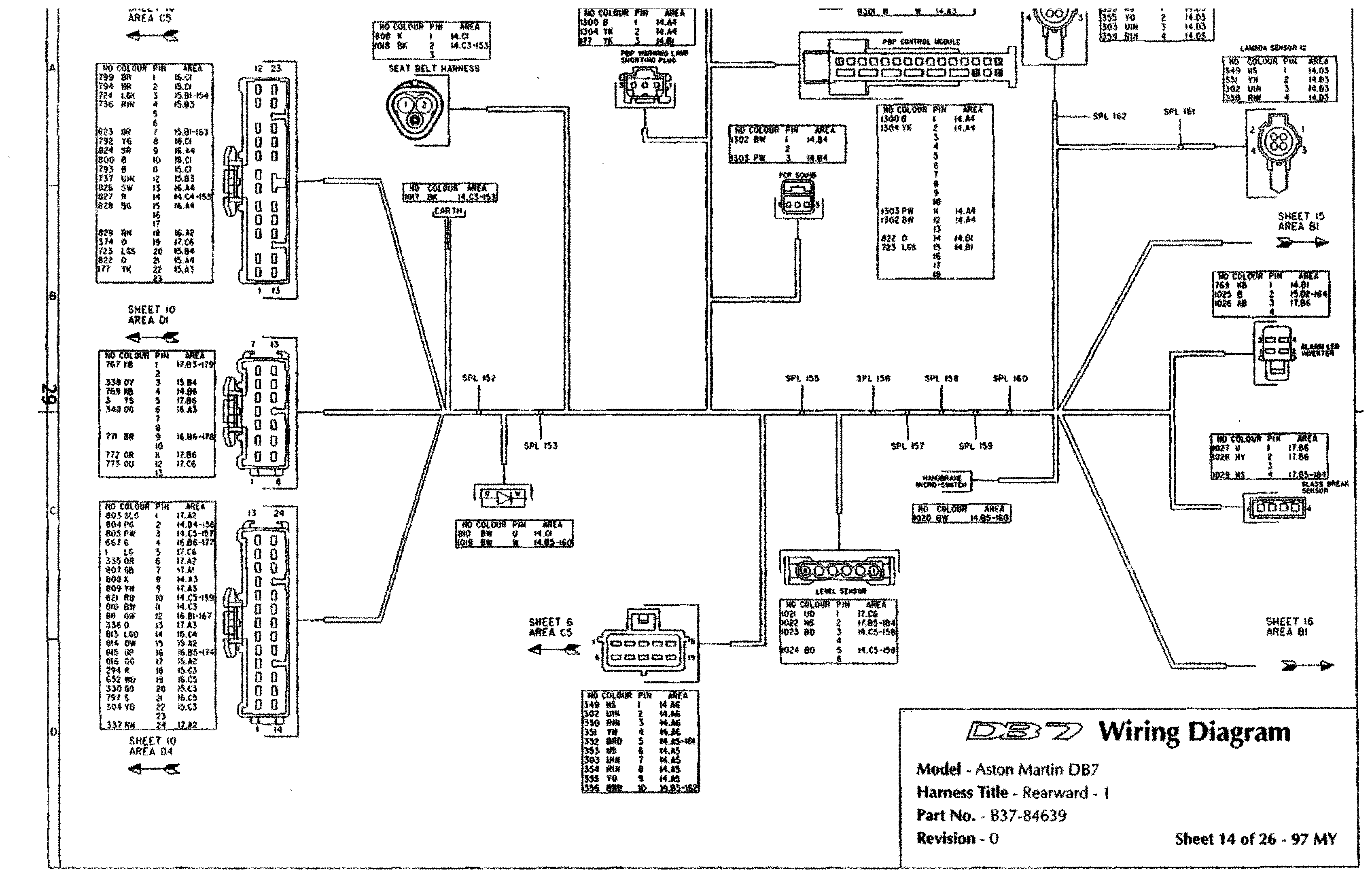DB7 wiring diagram sheet 14 (97 MY): Rearward - 1 harness