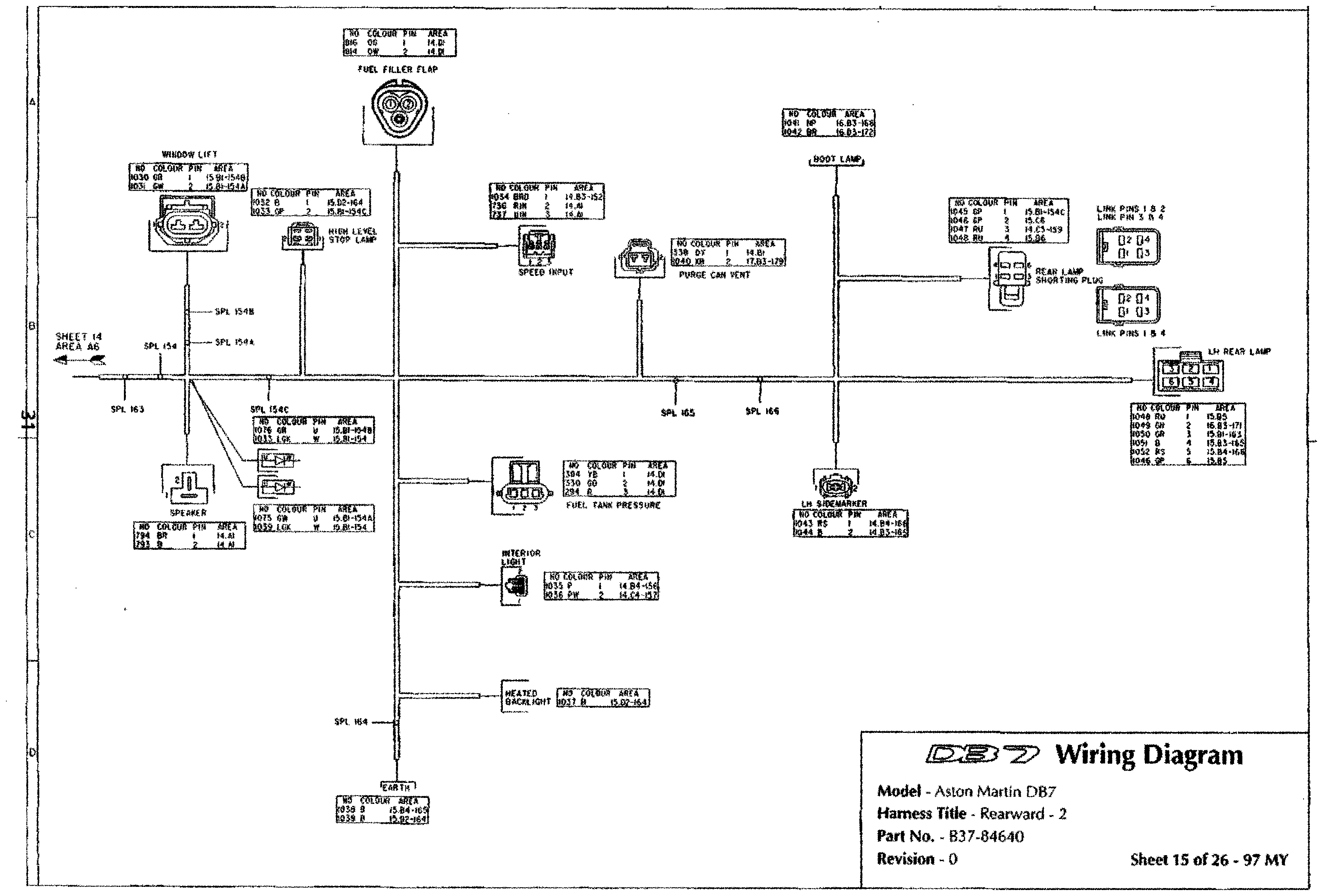 DB7 wiring diagram sheet 15 (97 MY): Rearward - 2 harness