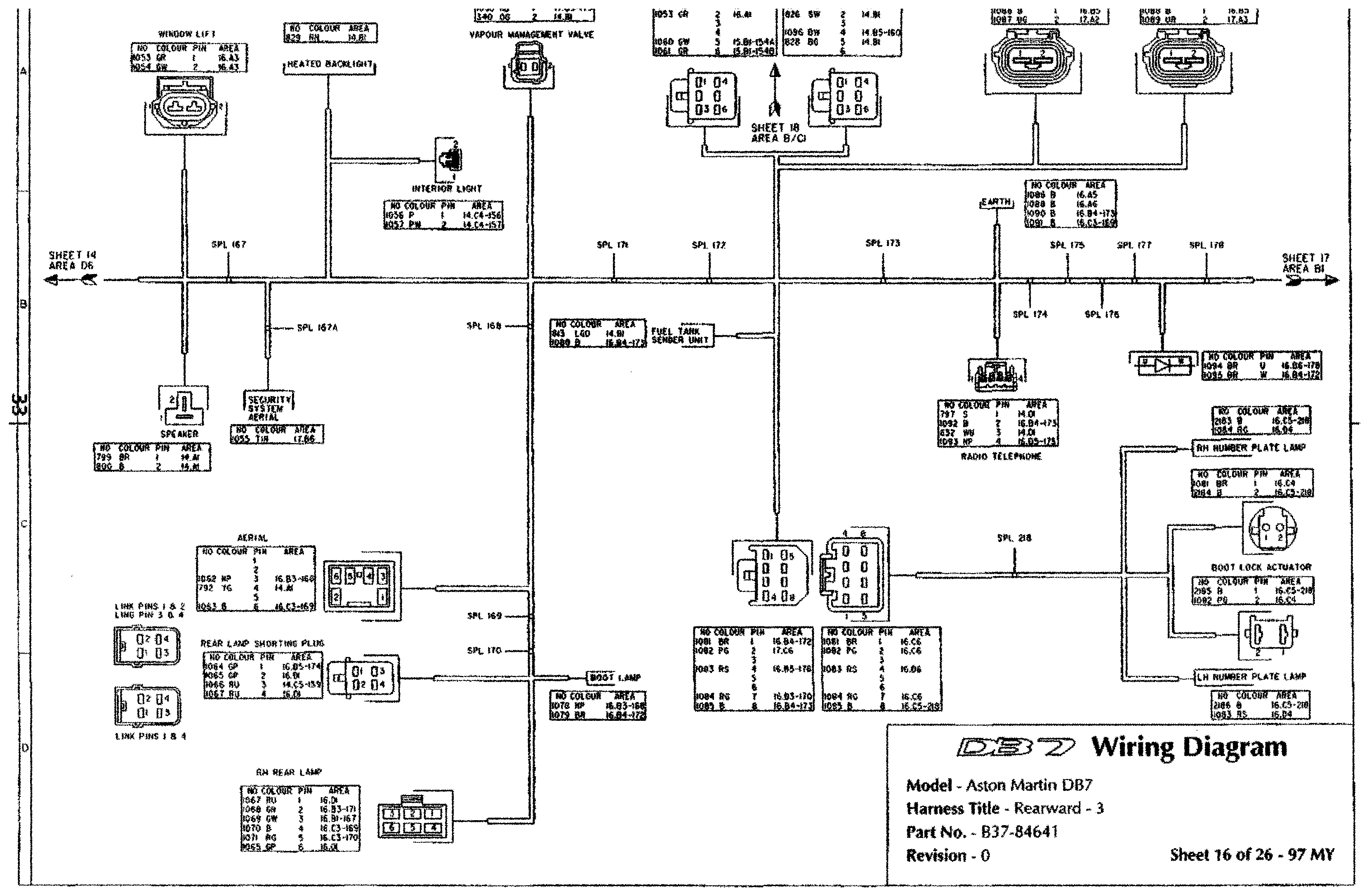 DB7 wiring diagram sheet 16 (97 MY): Rearward - 3 harness