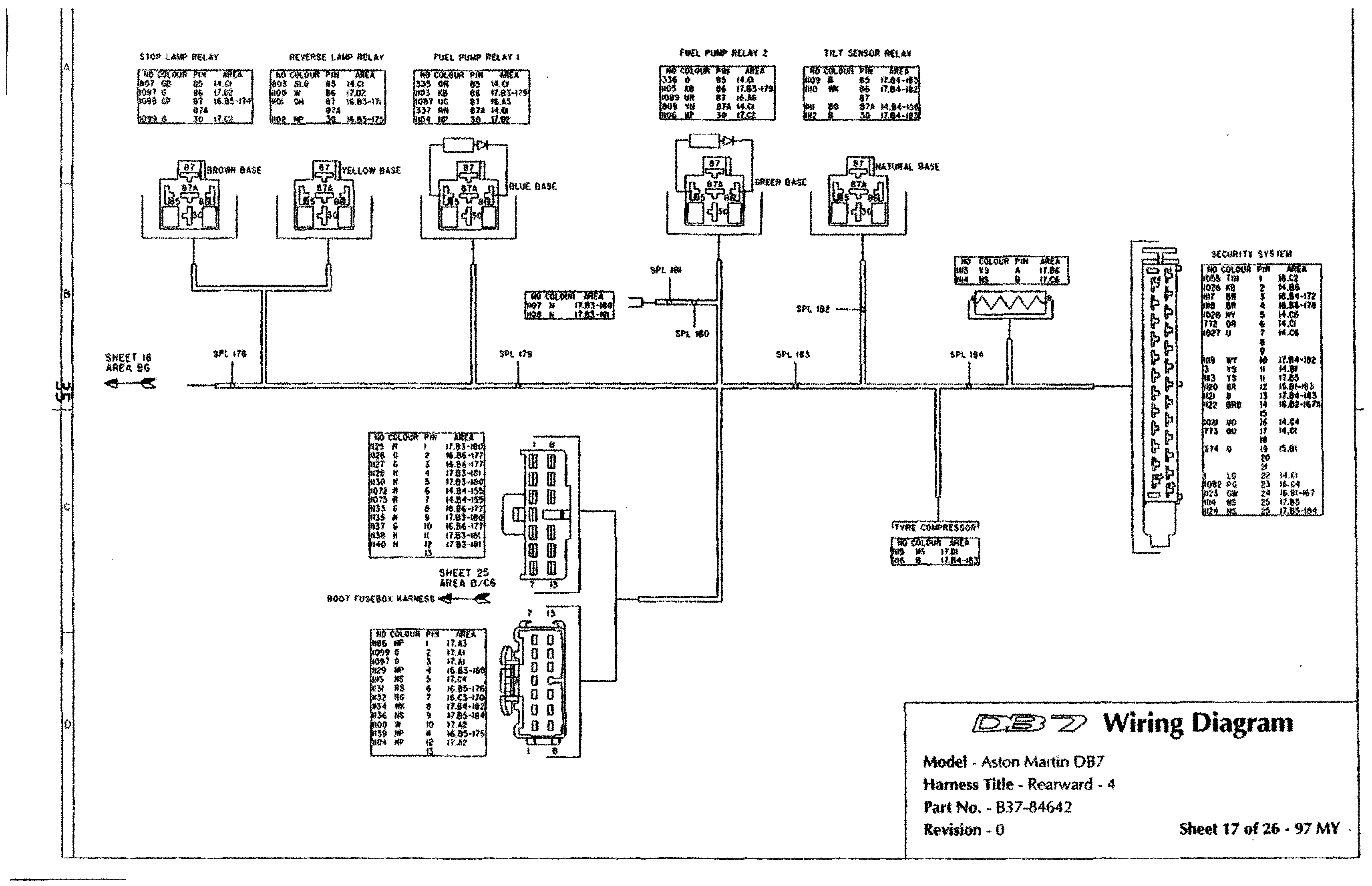 DB7 wiring diagram sheet 17 (97 MY): Rearward - 4 harness
