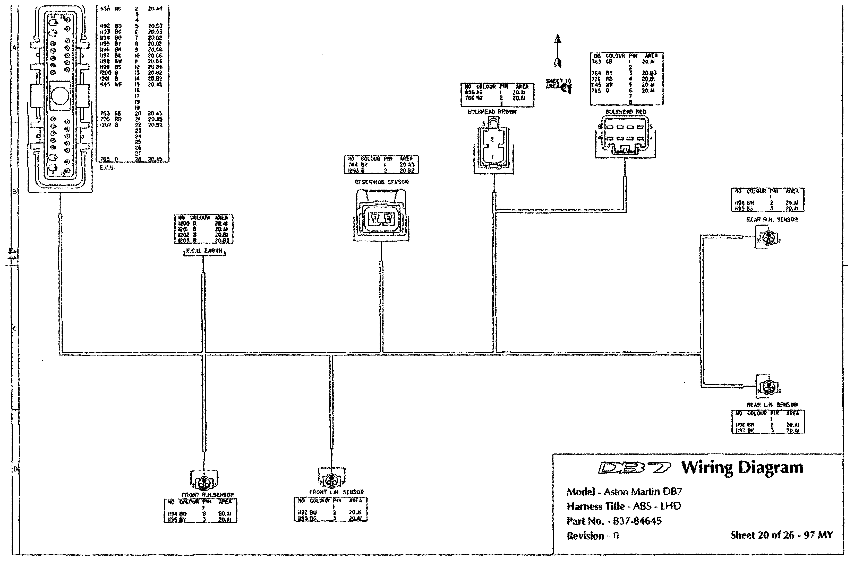 DB7 wiring diagram sheet 20 (97 MY): ABS - LHD harness