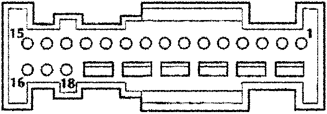 18-pin connector diagram with pins labeled 1 to 16 and 18, showing shorting bridges and mechanical locking system.