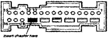 Connector diagram showing pin layout, with note 'insert cheater here'