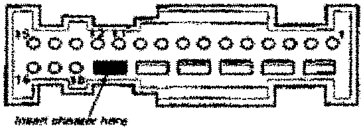 Connector diagram showing pin layout, with note 'insert cheater here'