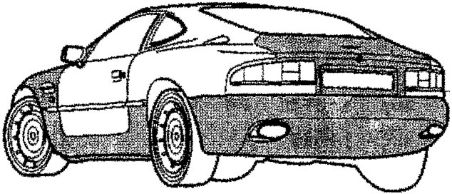 Rear view of a DB7 car with shaded areas indicating RTM body panels