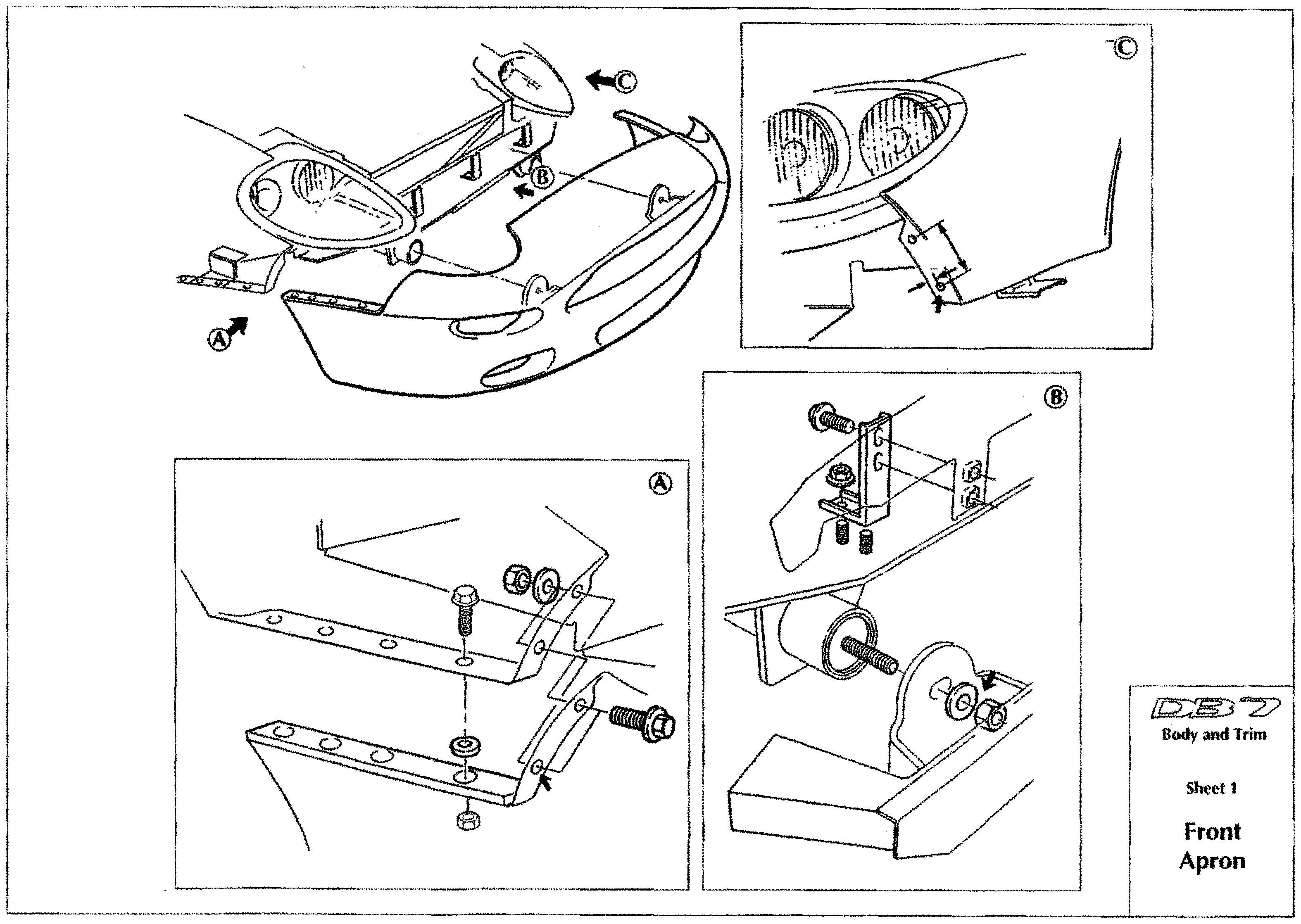 DB7 body and trim sheet 1: Front Apron fixings