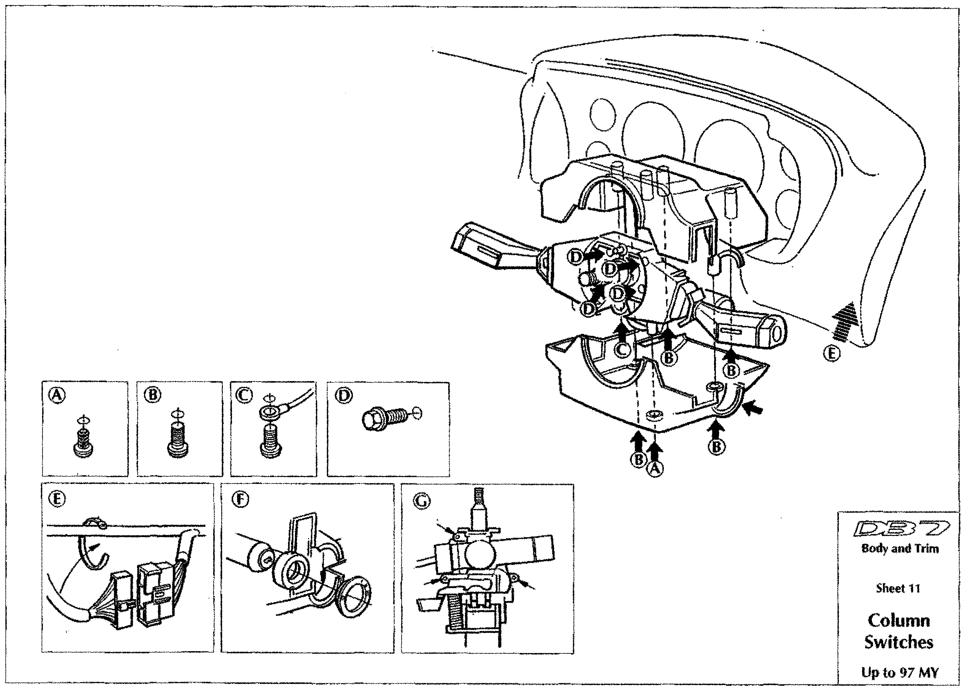 DB7 body and trim sheet 11: Column Switches fixings