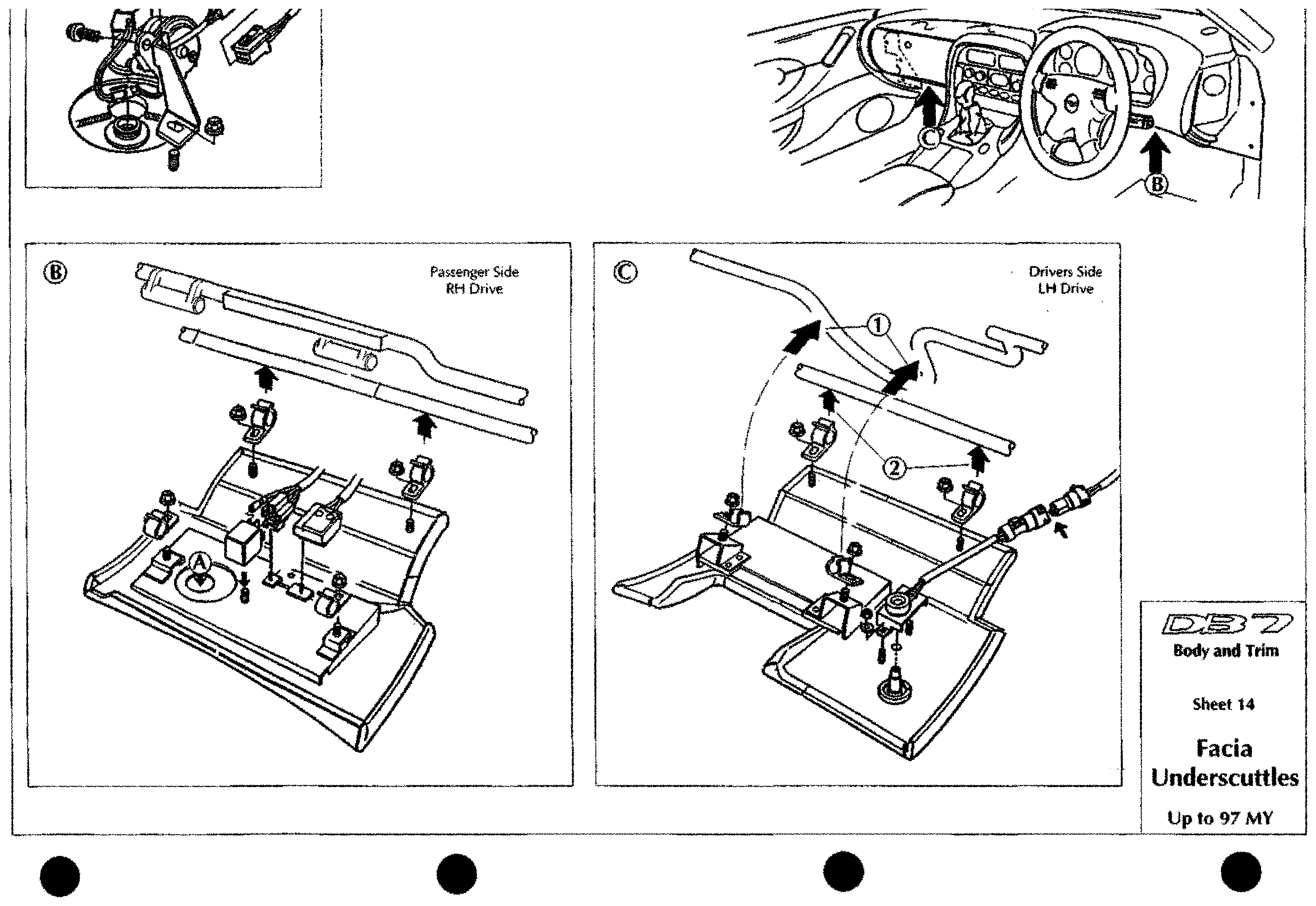 DB7 body and trim sheet 14: Facia Underscuttles fixings