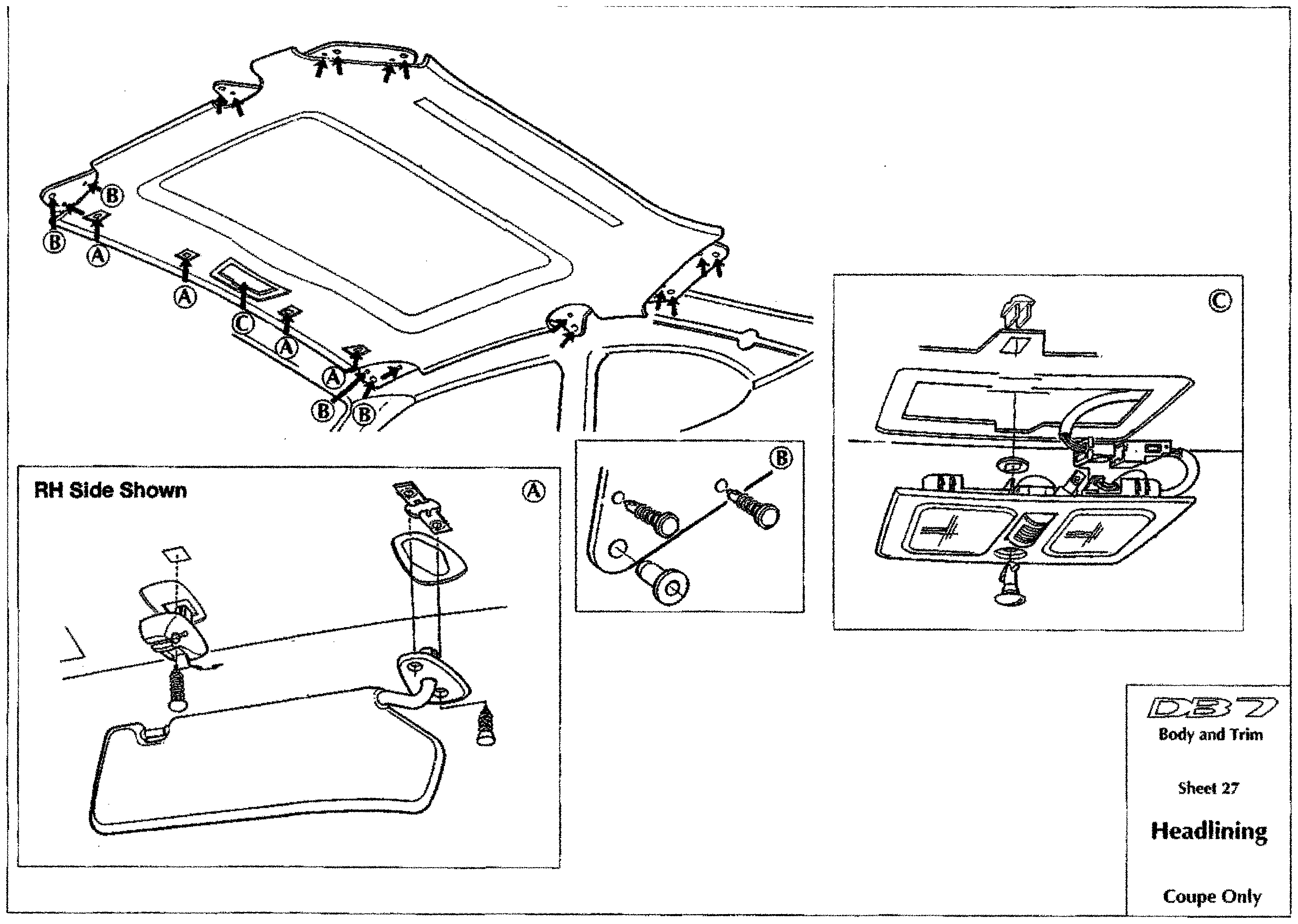 DB7 body and trim sheet 27: Headlining fixings