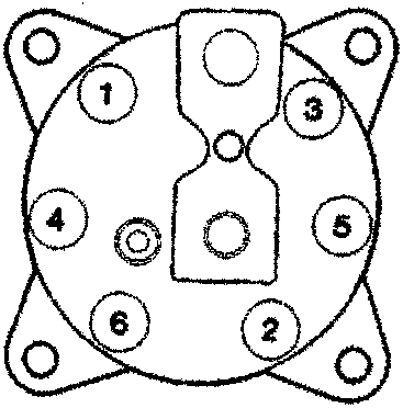 Circular diagram showing six bolt positions numbered 1 to 6, with position 2 and 4 highlighted.