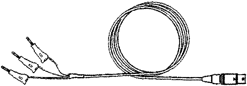 Coiled cable with three clips labeled 3130-0026-01 Scope and Self Test Adaptor Cable