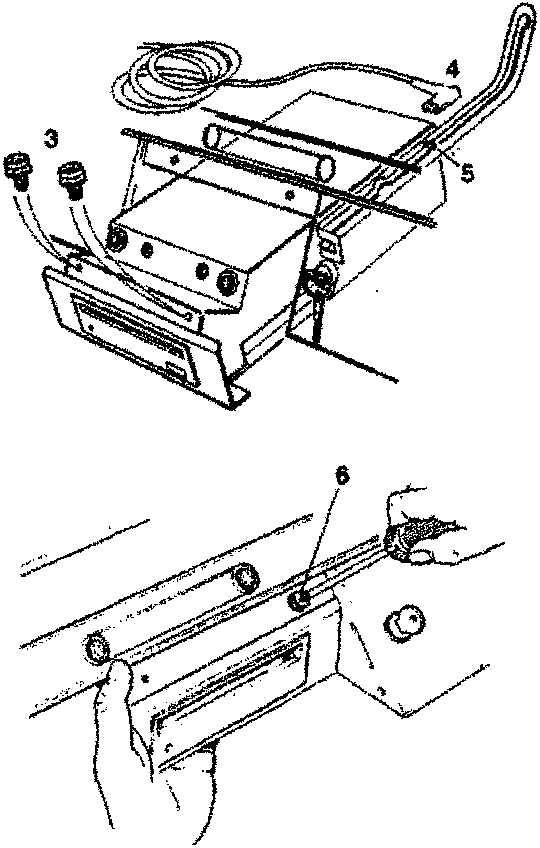 Diagram showing an electronic module being inserted into a base station with numbered parts 3, 4, 5, and 6 indicating components and actions.
