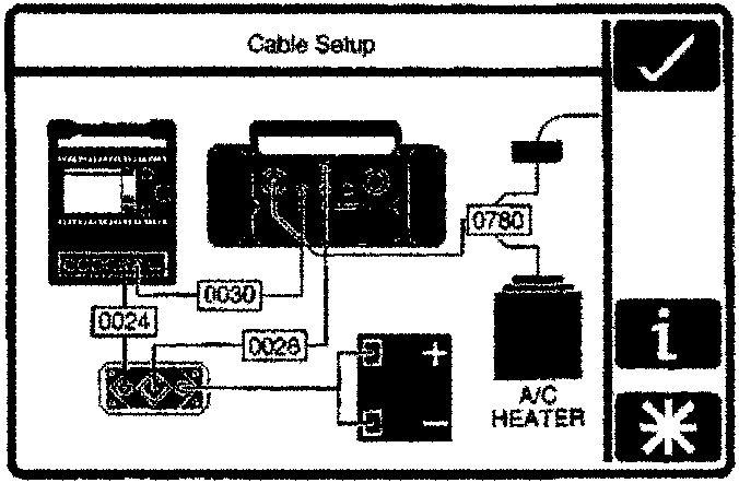 Cable Setup diagram showing connections between PDU, control module, and A/C HEATER components