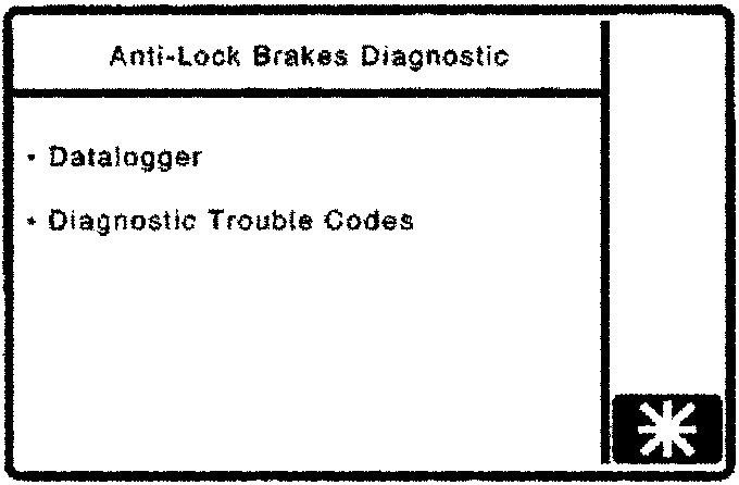 Anti-Lock Brakes Diagnostic menu with options: Datalogger and Diagnostic Trouble Codes
