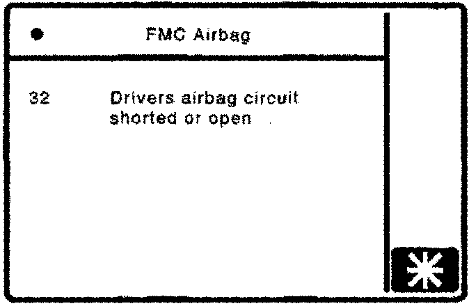 PDU screen showing FMC Airbag fault code 32: Drivers airbag circuit shorted or open
