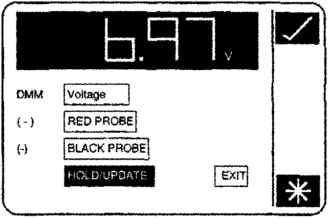 DMM Display Showing Voltage Reading with Hold/Update Option