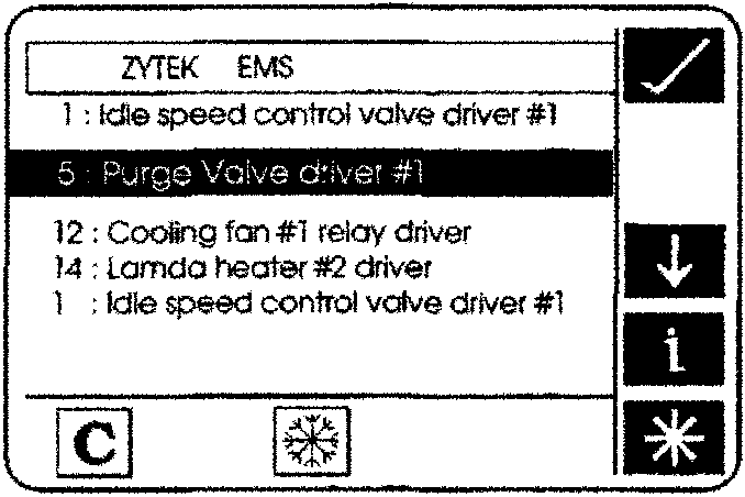 Screen showing selected trouble codes to be cleared on Zytek EMS