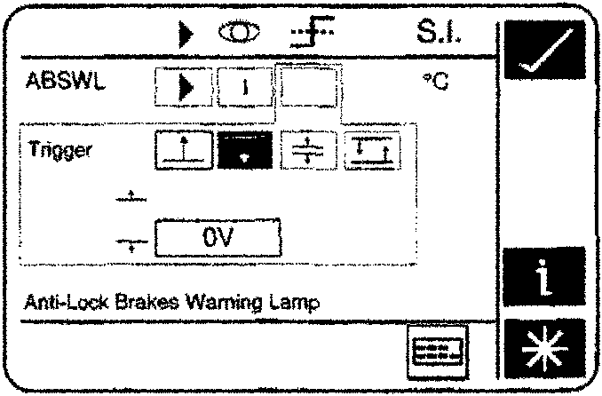 Trigger Action Screen showing ABSWL parameter with Trigger settings and Anti-Lock Brakes Warning Lamp label.