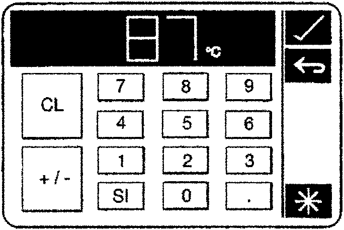 Calculator-style screen with buttons and display
