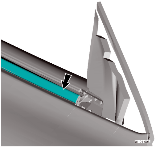 Diagram showing the outer chrome waist rail trim being detached from the top edge of the door panel.