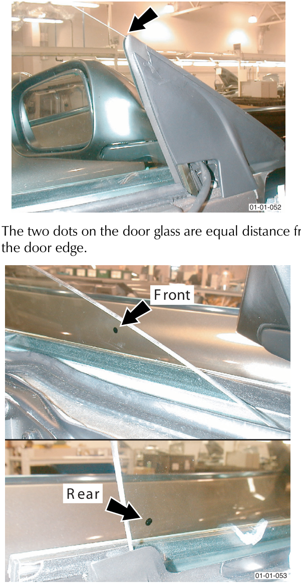 Top section of the door glass showing alignment with the mirror trim edge