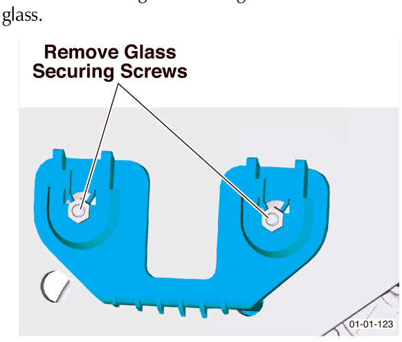 Diagram of the top bracket showing two holes aligned with glass securing screws.