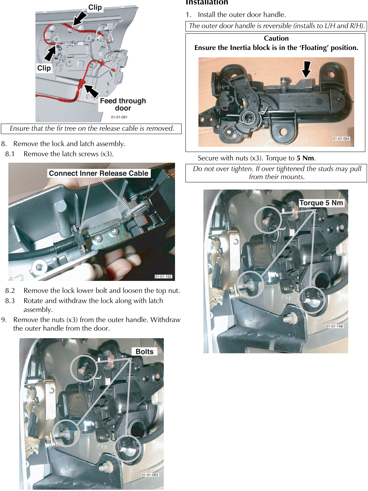 Diagram showing clips and release cable feed through door panel
