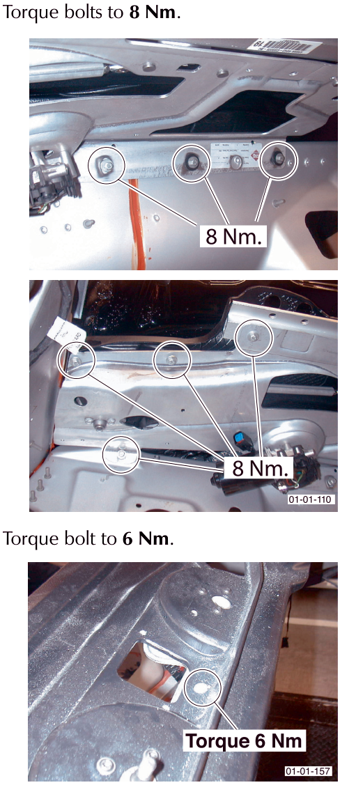 Two images showing the installation of the wiper assembly plate with torque specifications of 8 Nm indicated on multiple bolts