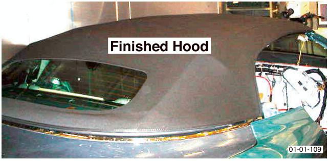 Finished convertible roof hood installed on the vehicle with text overlay 'Finished Hood'
