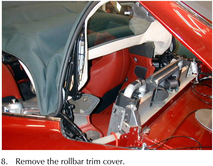 Interior view of the convertible roof mechanism with the tension bow raised.