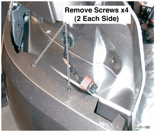 Rear bumper interior showing location of screws to remove, labeled Remove Screws x4 (2 Each Side)